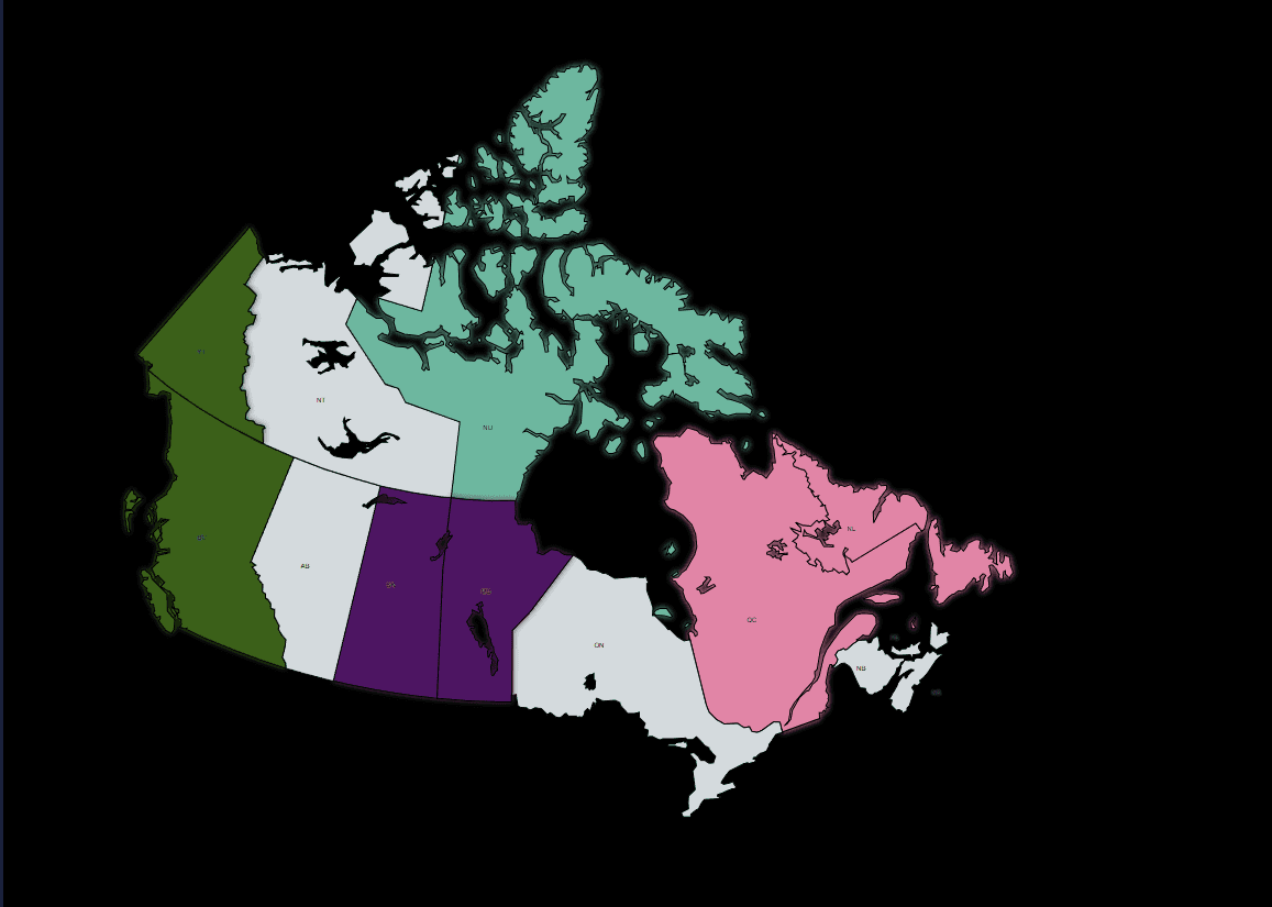 Streamshot MapChart Canada map game with captured provinces and territories